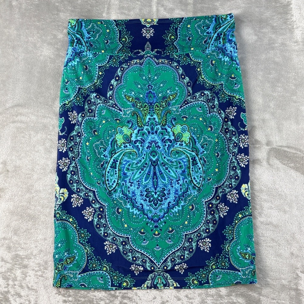 INC Skirt Womens Medium Blue Green Paisley Medallion Stretch Pencil EUC